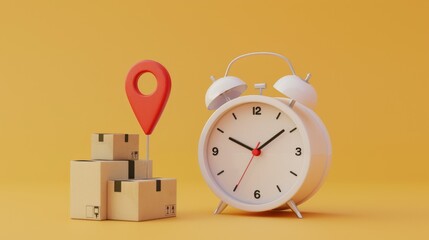 Wall Mural - A Clock and Location Marker with Boxes