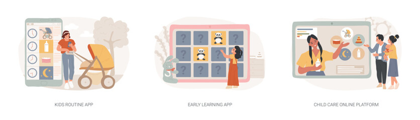 Poster - Childcare technology solutions isolated concept vector illustration set.