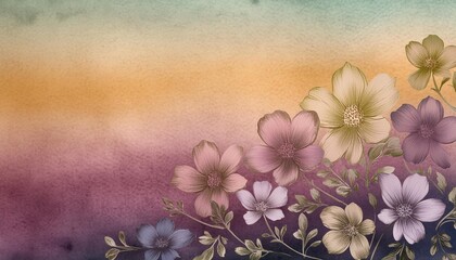 Wall Mural - watercolor background textured ombre wash with flowers