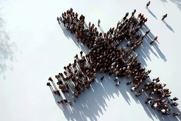 Wall Mural - aerial view of a crowd grouped in the shape of a cross