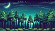 © Lauren - 8 bit game style of spring or summer night forest horizontal background