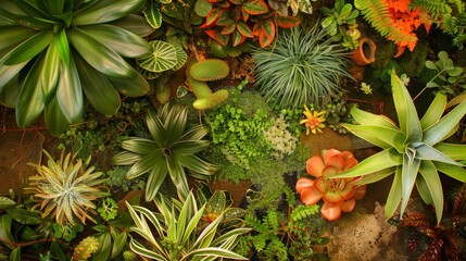 Poster - Aerial View of Indoor Botanical Garden with Lush Monstera and Agave Plants