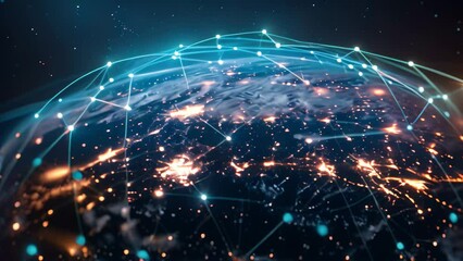Poster - picture of the earth with a vibrant network of lights spanning across its surface, a holographic pro