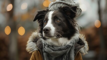 Wall Mural - A brown dog with a brown collar and a brown sweater on