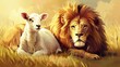 jesus christ the sacrificial lamb and triumphant lion symbolic animal portrait illustration
