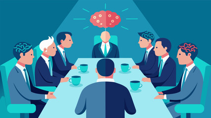 Wall Mural - A cabinet meeting where ministers discuss policy decisions with the aid of neural implants ensuring quick and efficient decisionmaking..