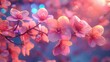   Pink flowers on branch with blurry background