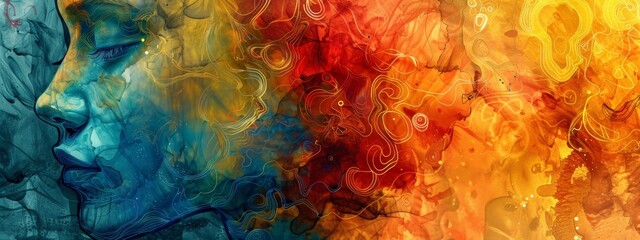 Fototapete - An abstract representation of emotions, using color, shape, and texture to convey mood.