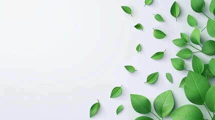 Wall Mural - green leaves against a pristine white background, emphasizing their natural beauty.