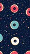 Indigo background simple minimalistic seamless pattern, multicolored playful hand drawn cute lines and stars on sugar sprinkles on a donut, confetti