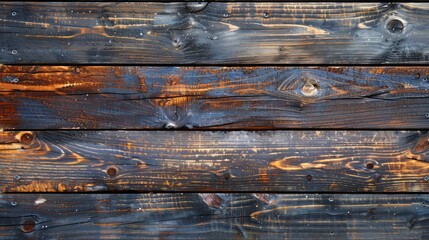Aufkleber - A wooden surface with a dark brown and black color scheme. The wood appears to be weathered and has a rustic feel to it. Scene is one of nostalgia and a connection to nature
