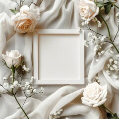 Aufkleber - A white square with a black border sits on a white background. The square is empty, but the flowers and lace create a sense of elegance and sophistication