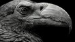   A close-up of a monochromatic photograph featuring a substantial avian species with an expansive beak and elongated bill