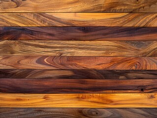 Aufkleber - A wooden wall with many different colored boards. The boards are all different shades of brown and the wall is very textured
