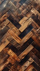 Aufkleber - A wooden floor with a checkered pattern. The checkered pattern is made up of many small squares, and the wood is brown in color