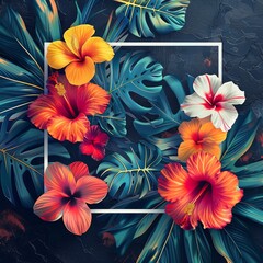 Aufkleber - A colorful flower arrangement with a white frame. The flowers are orange, yellow, and white. Scene is bright and cheerful