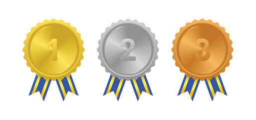 Wall Mural - Winner Gold, Silver, Bronze. 1st 2nd 3rd medal first place second third Placement Achievement award winner badge guarantee winning prize ribbon symbol sign icon logo template 