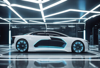 Wall Mural - 'rendering wireframe cell car fuel autonomous station powered hydrogen 3d twin gital concept image three-dimensional auto automobile mobile phone connected agnostic'