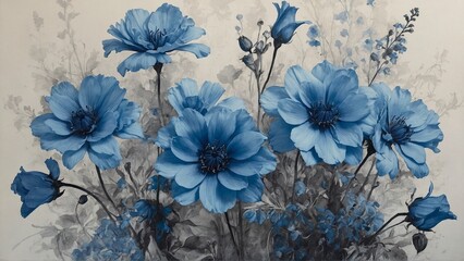 Blue anemone flowers in a floral design flower bouquet arrangement illustration