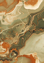 Abstract Background Featuring Olive Green Marble With Burnt Sienna Swirls And Faded Gold Dust