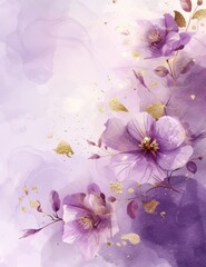 Wall Mural - Dreamy Gold and Purple Color Floral Design Wallpaper l Romantic Atmosphere Flower Luxury Background l Watercolor Abstract Soft Color Beautiful Retro Image File