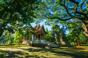 Wat Chet Yot or Wat Photharam Maha Wihan, seven pagoda temple It is a major tourist attraction in Chiang Mai, Thailand.with evening,Temple in Chiang Mai.