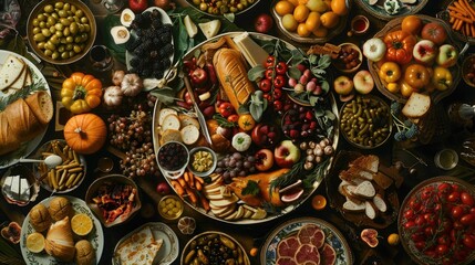 Wall Mural - Food table top view. Generative AI