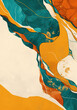© MDNANNU - Abstract background with mustard yellow marble and teal veins, embellished with vintage typographic elements