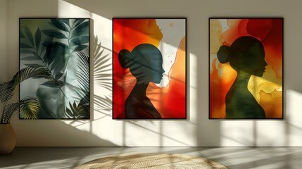 Wall Mural - With beautiful red fluid and leaf, this botanical abstract posters art handdrawn shape covers set is suitable for print wall art decor and creative minimalist greeting cards.