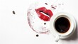 coffee cup with lipstick mark on white background