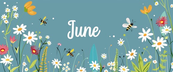 Poster - daisies and bees, with the text 