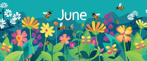 Poster - daisies and bees, with the text 