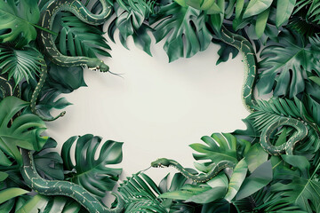 Wall Mural - abstract ancient paradise leave social media frame with tempting snakes from garden eden