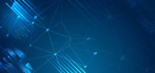 Leinwandbilder - Blue vector background for banner. Abstract geometric pattern of stripes and triangles for presentation. Abstract vertical design. Science and technology.