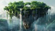 A 3D floating island with a calm waterfall and lush greenery, dreamy escape