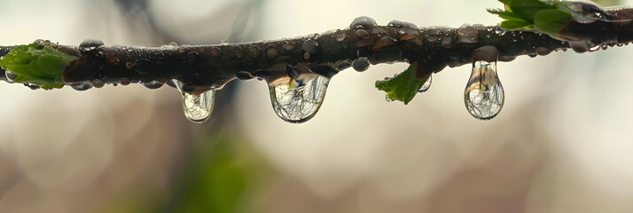 Wall Mural - drops of water on a branch