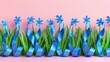   A cluster of blue blooms sits atop a rosy plane, accompanied by a blue ribbon in their presence