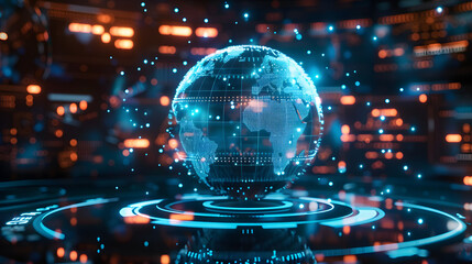 Wall Mural - globular earth made up of light dots on a dark background. conceptual illustration for earth day. 3d