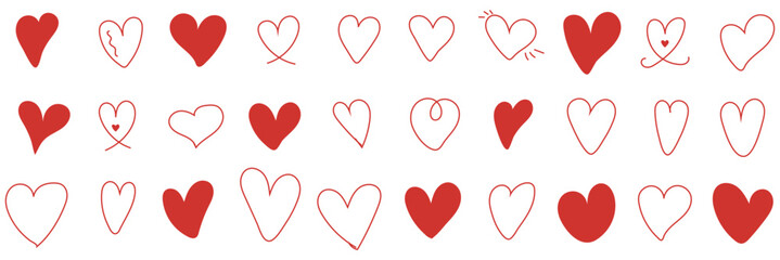 Wall Mural - Hearts. Vector stilyzed red hearts set, isolated on white background. Symbols, signs flat icons. Love, valentine icon collection. Red heart symbol.