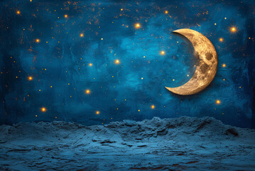 Wall Mural - Moon and stars in the night sky. Dreamy and peaceful mood