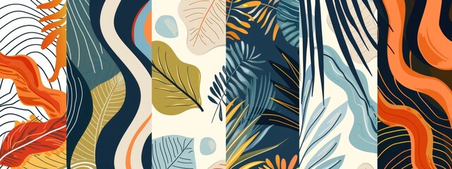 Fototapete - Abstract line art patterns inspired by nature, perfect for background images on a travel blog.