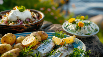 Wall Mural - summer food with fish