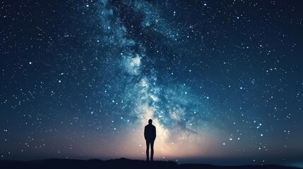 Wall Mural - silhouetted figure standing under starry night sky with milky way astronomy concept digital illustra