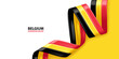 Belgium 3D ribbon flag. Bent waving 3D flag in colors of the Belgium national flag. National flag background design.