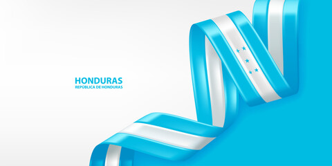 Wall Mural - Honduras 3D ribbon flag. Bent waving 3D flag in colors of the Honduras national flag. National flag background design.