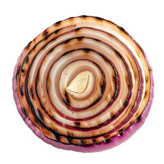 Wall Mural - Grilled slice of fresh onion isolated on a white or transparent background. Close-up of fried onion, top view. Design element for grilled food theme.