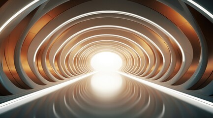 Canvas Print - Futuristic tunnel with glowing light at the end