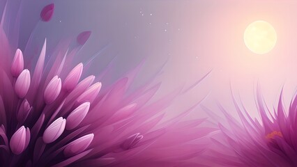 Wall Mural - a painting of a purple flower with a full moon in the background