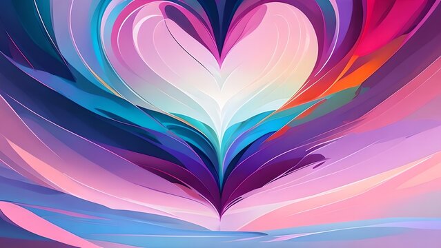 a heart shaped painting with a blue, pink and red background