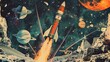 Vintage Nostalgia of Space in Collage Form with Retro Pop Art Aesthetic